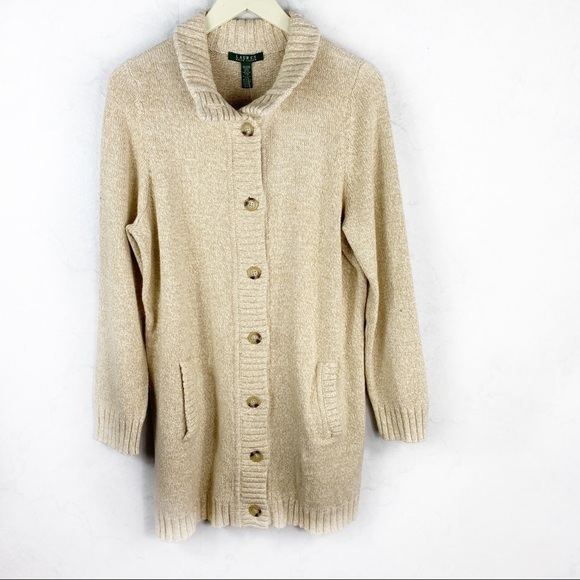 [RL] Classic Beige Knit Sweater Cardigan - Picture 1 of 3